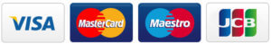 Visa, Mastercard, Maestro and JCB payment card logos