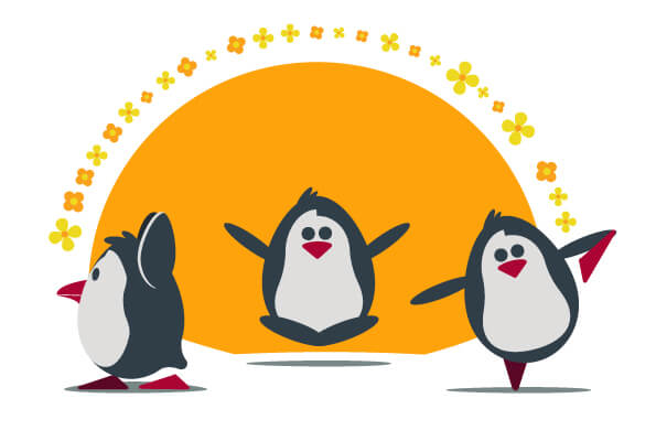 Three penguins doing yoga