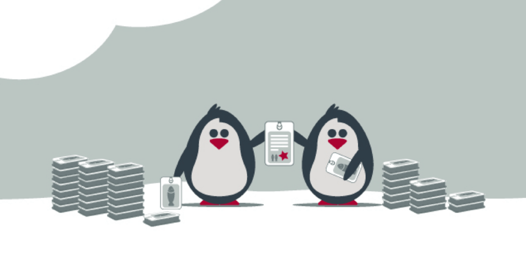 Two penguins holding a certificate