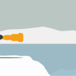 Penguin looking out over the sea with telescope