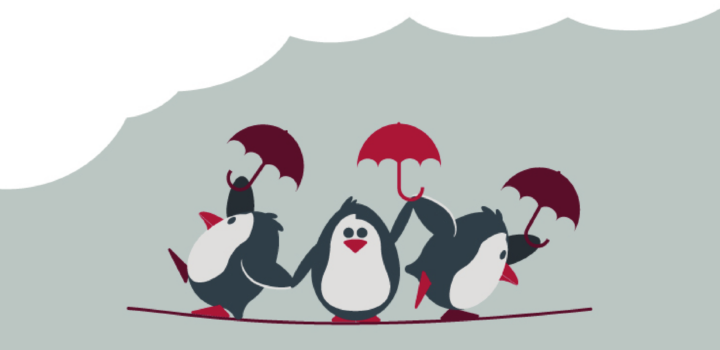 Graphic of penguins with umbrellas