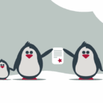 Two penguins holding a certificate