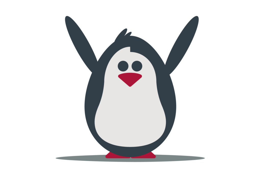 Penguin with wings in the air