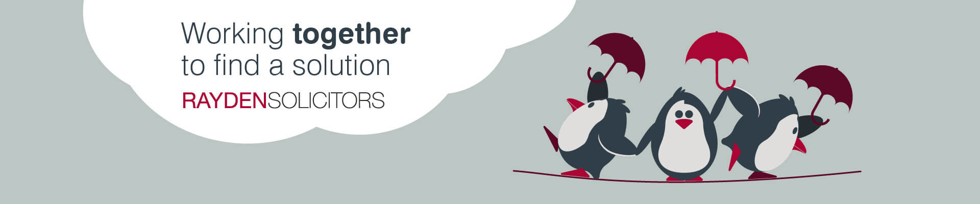 three penguins on a tightrope holding umbrellas